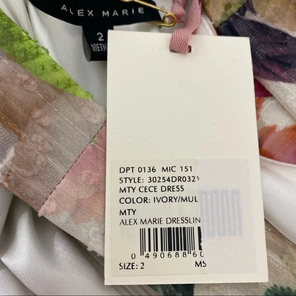 Alex Marie Ivory Pink Floral Long Maxi Sleeveless V Neck Halter Dress Easter NEW - Picture 11 of 11